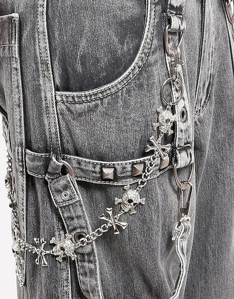 Black Skeleton Hand Chain Wide Leg Denim Pants | Hot Topic