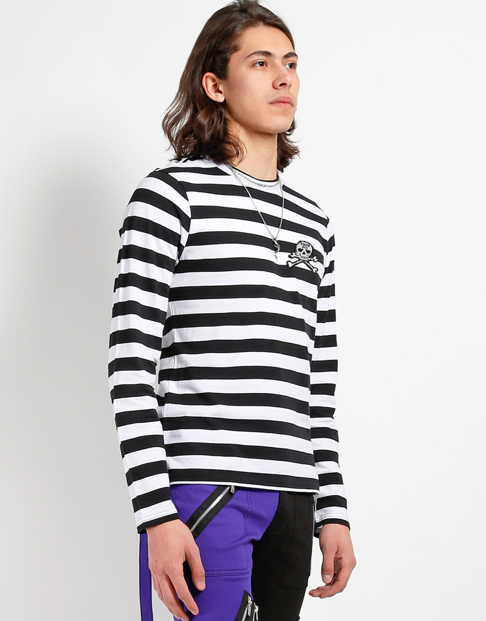 SKULL STRIPE KNIT TOP BLACK/WHITE