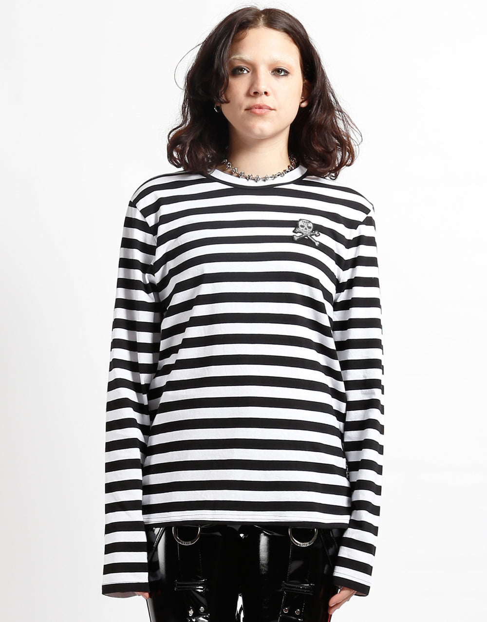 SKULL STRIPE KNIT TOP BLACK/WHITE