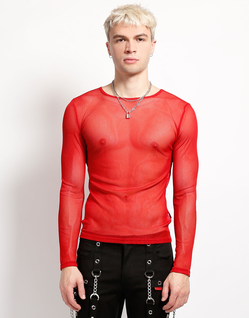 MENS LONG SLEEVE FISHNET RED