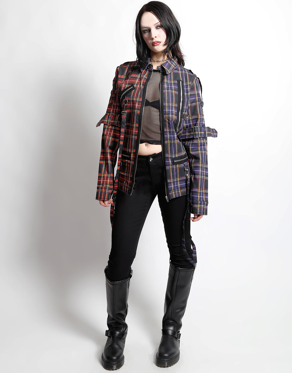 SPLIT PUNK JACKET BLACK/PURPLE PLAID
