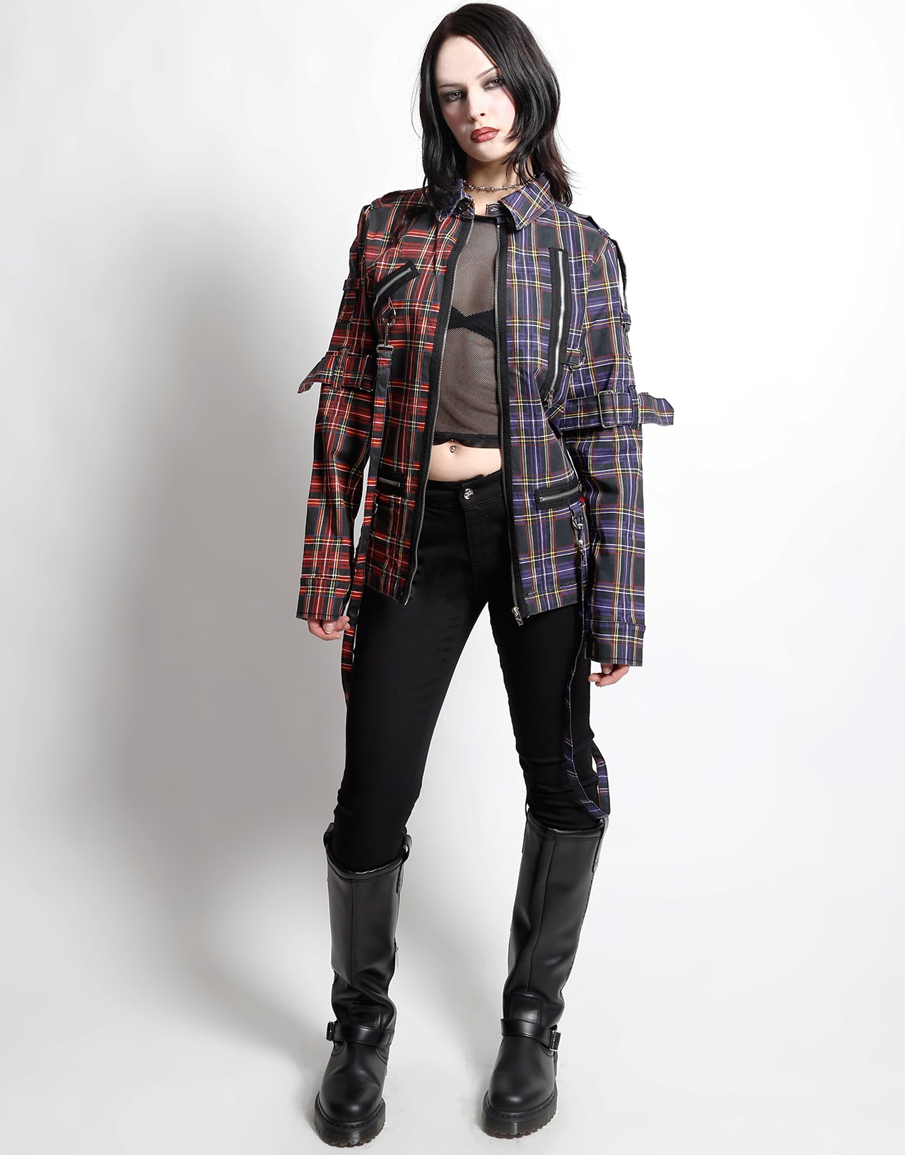SPLIT PUNK JACKET BLACK/PURPLE PLAID