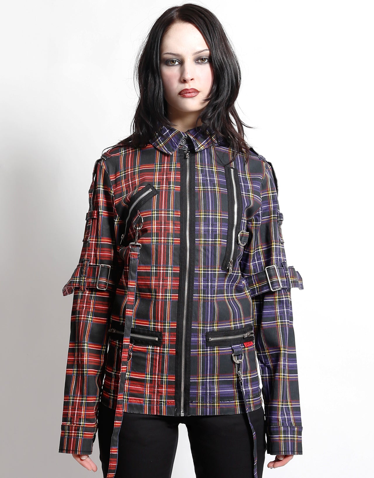 SPLIT PUNK JACKET BLACK/PURPLE PLAID