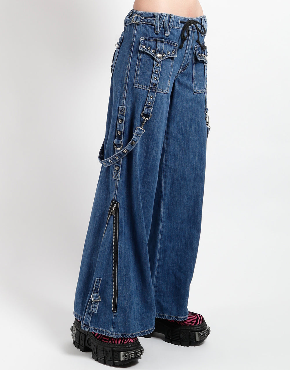 STUDDED POWER PANT BLUE DENIM