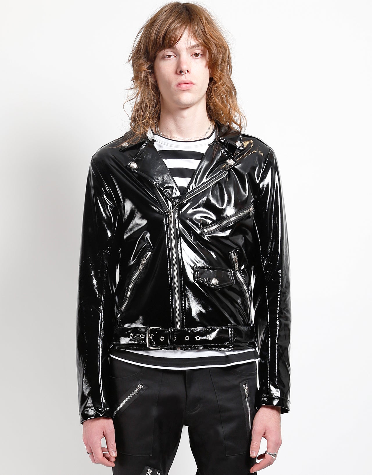 nmtc+】 line leather jacket ブラック A-Line Zip Front Leather