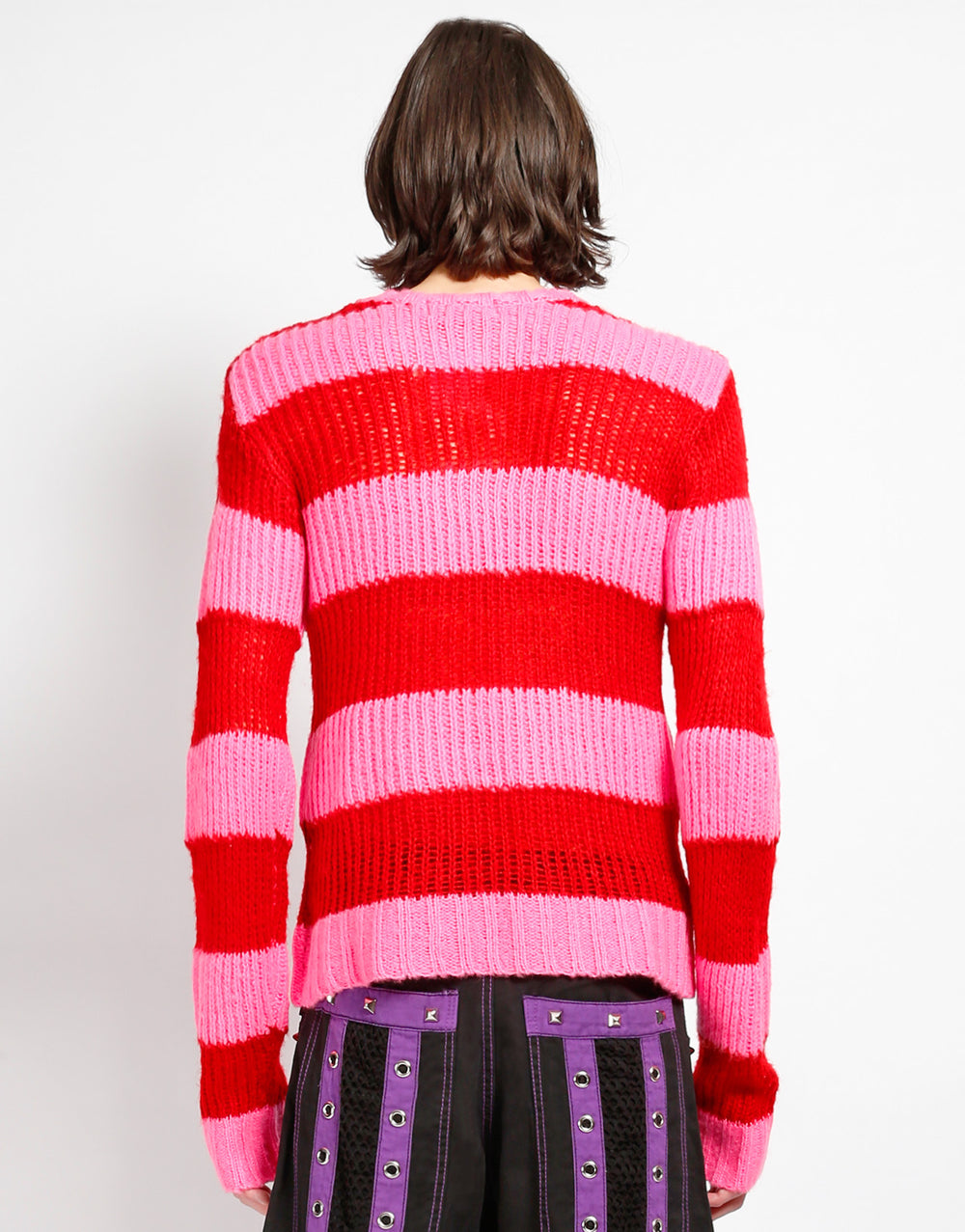 OPEN STRIPE SWEATER PINK/RED