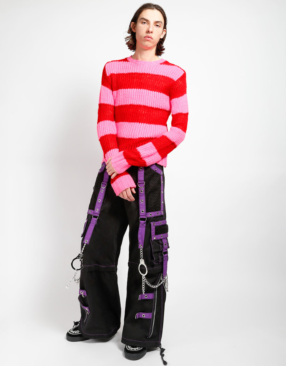 OPEN STRIPE SWEATER PINK/RED