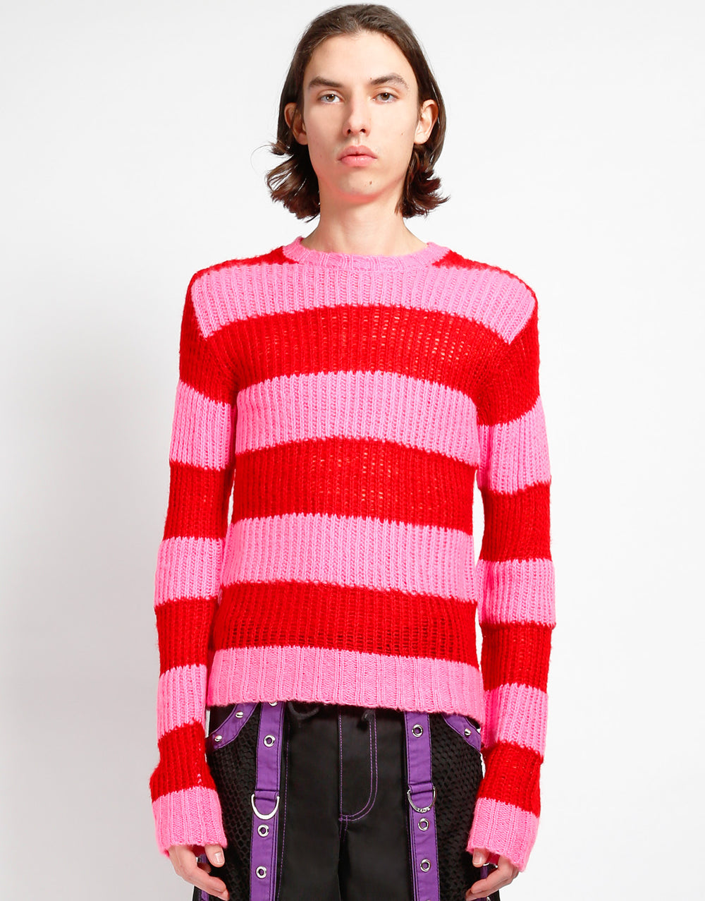 OPEN STRIPE SWEATER PINK/RED