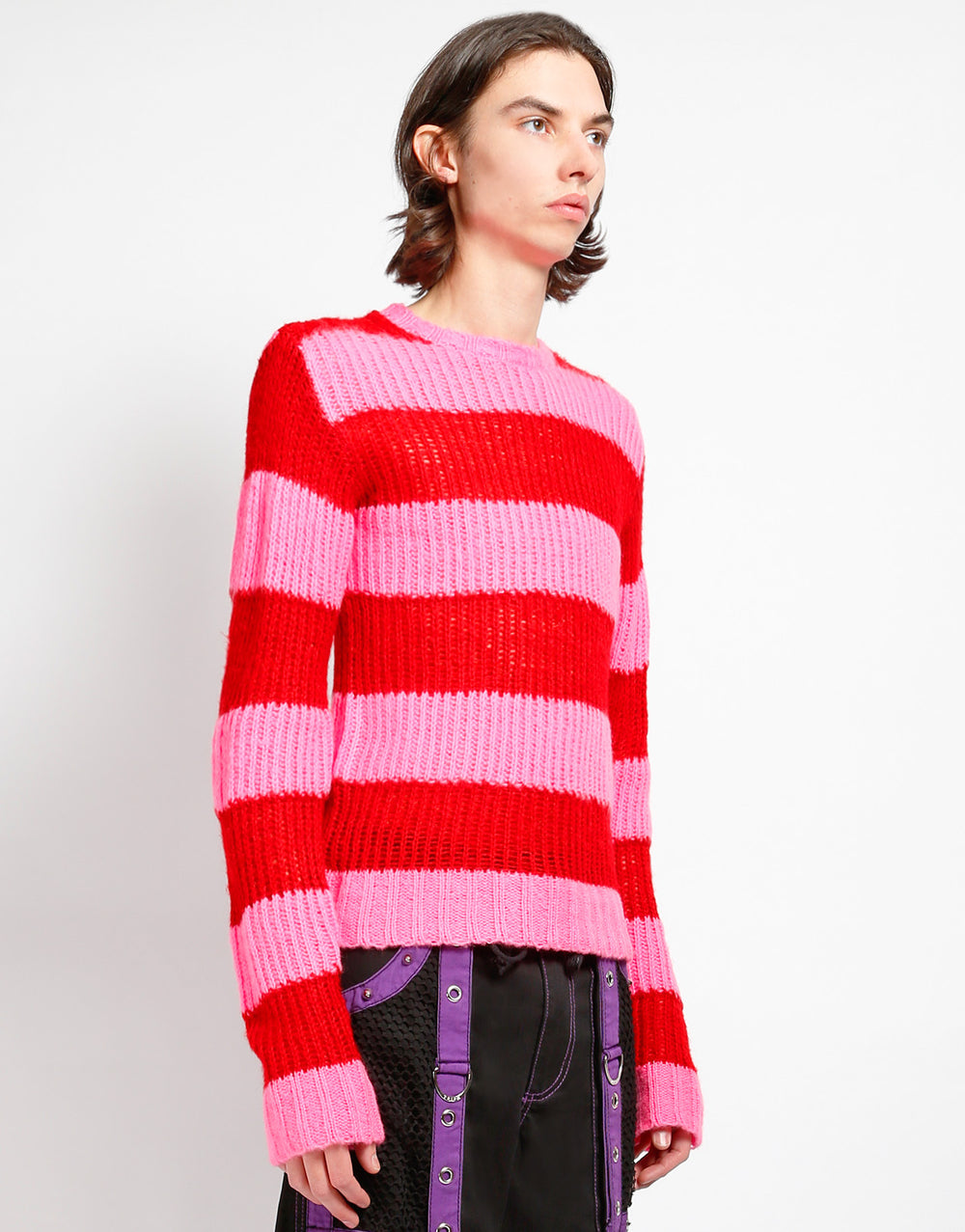 OPEN STRIPE SWEATER PINK/RED