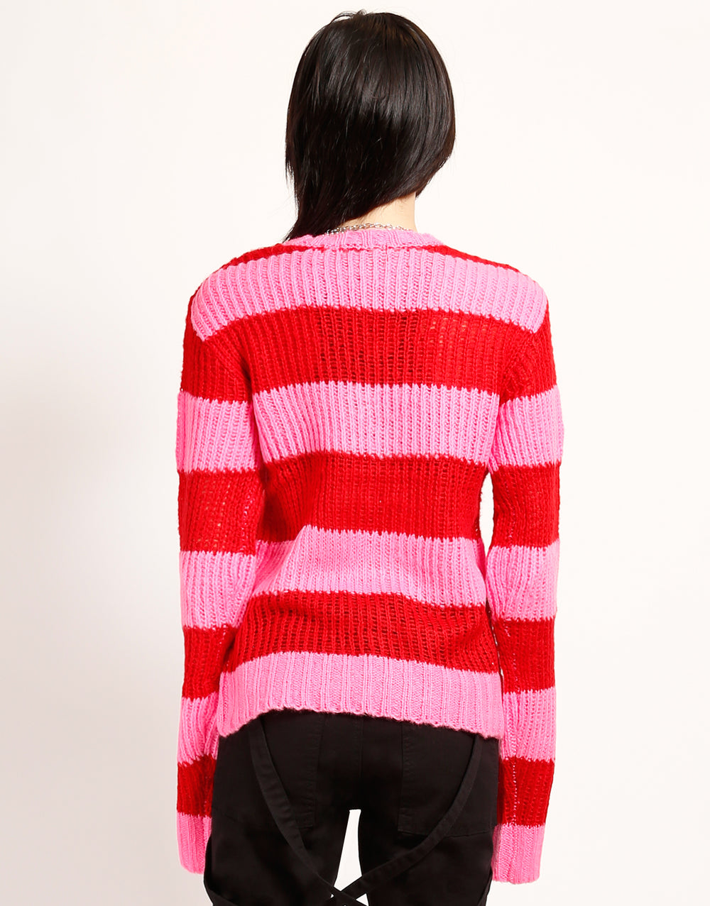 OPEN STRIPE SWEATER PINK/RED