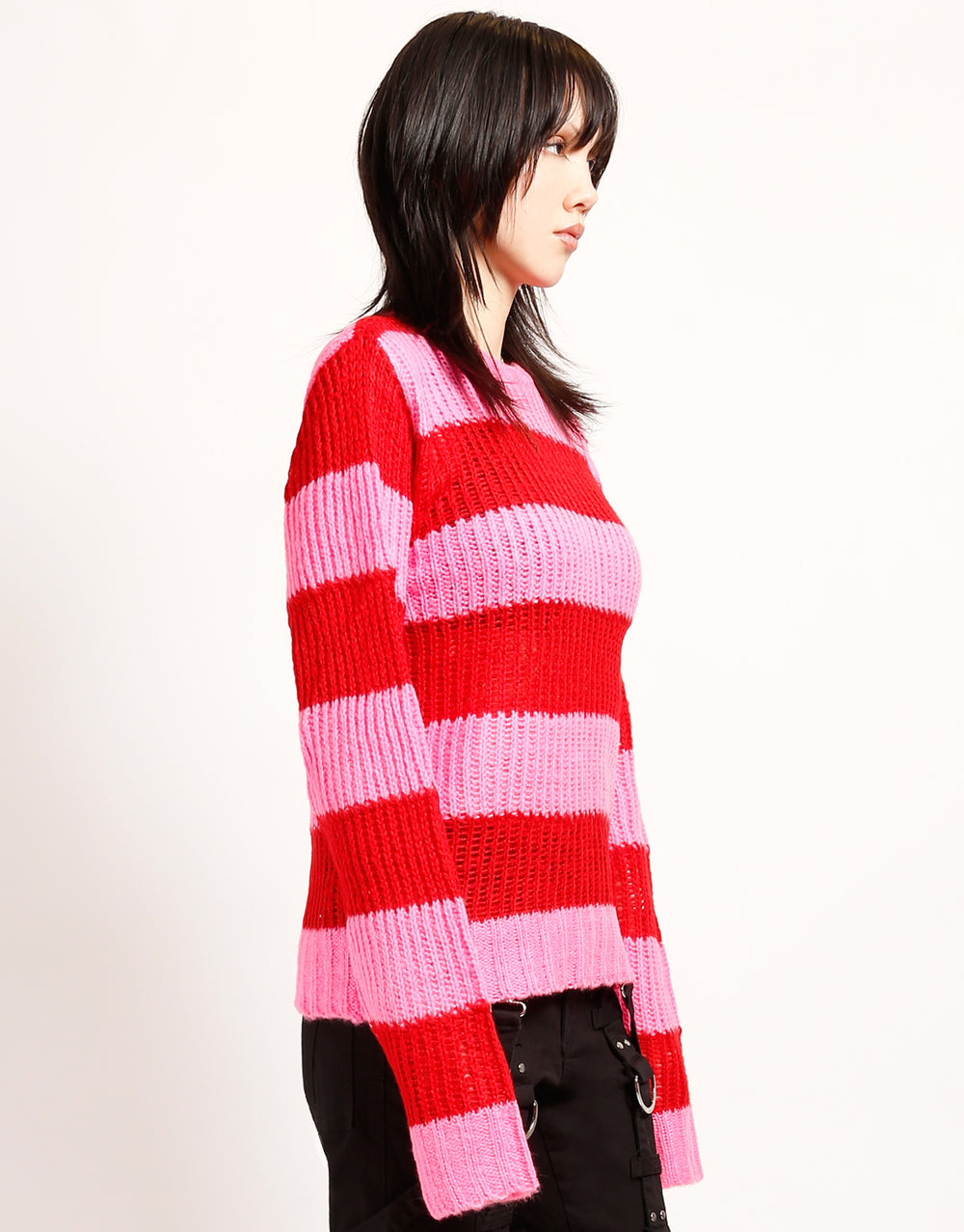 OPEN STRIPE SWEATER PINK/RED