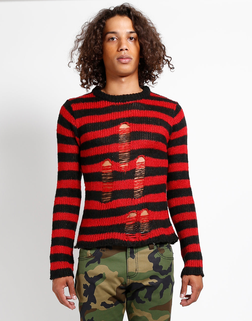 RAG STRIPE SWEATER RED