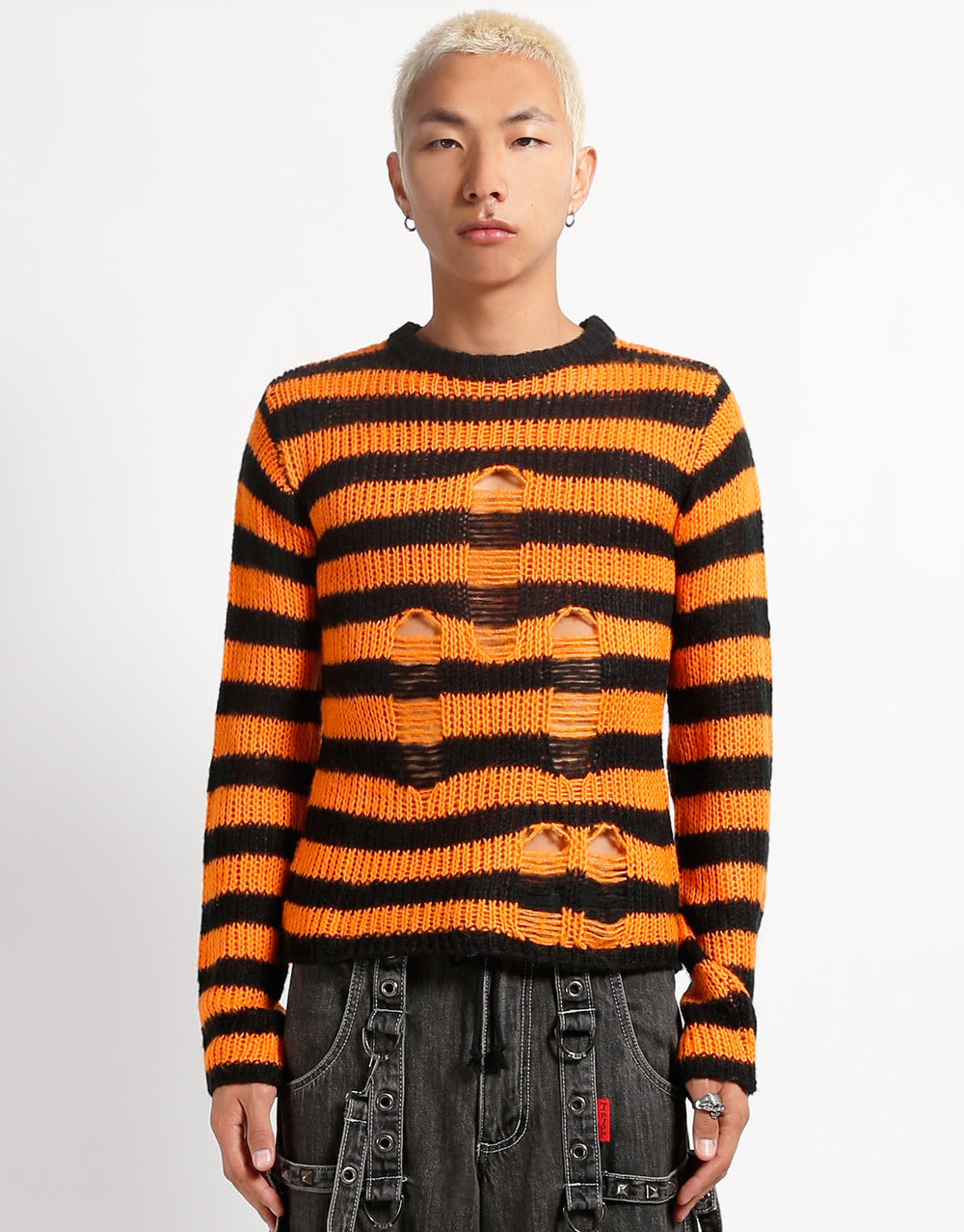 RAG STRIPE SWEATER ORANGE