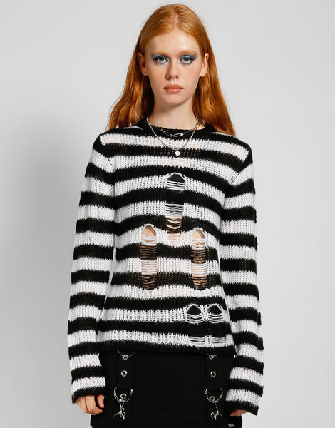 TRIPP NYC - RAG STRIPE SWEATER WHITE