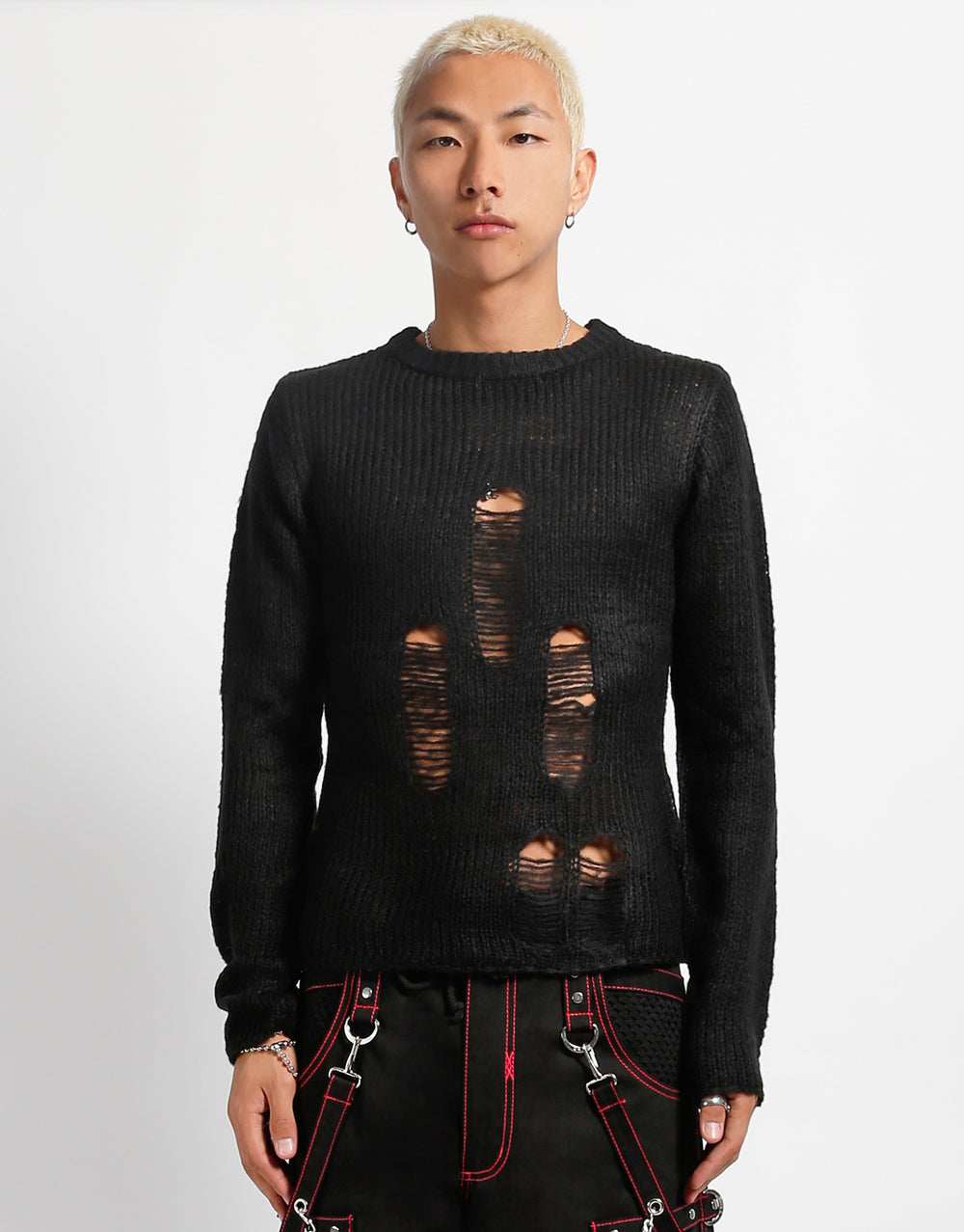 RAG STRIPE SWEATER BLACK