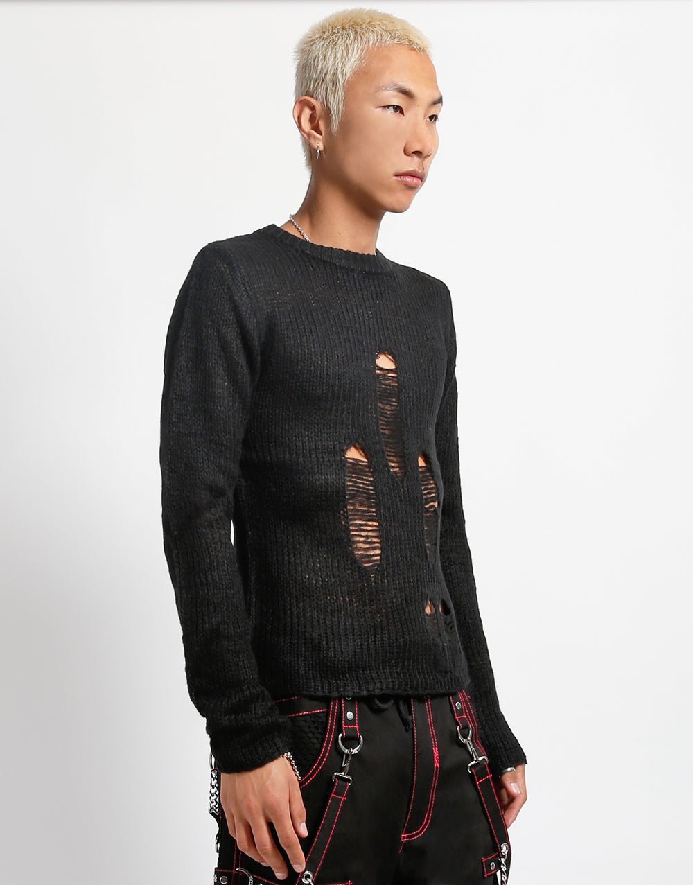 RAG STRIPE SWEATER BLACK