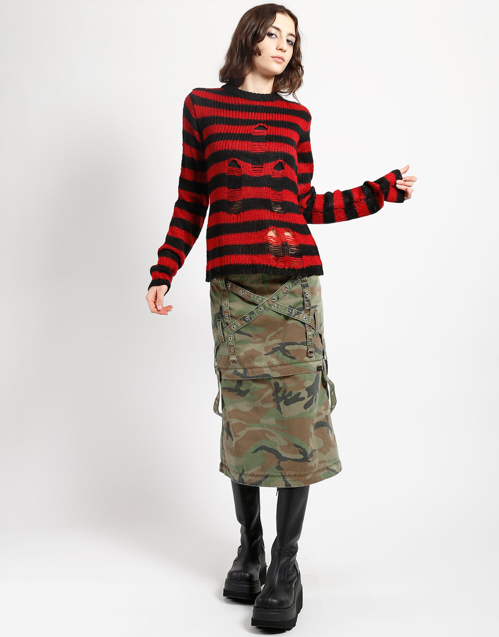 RAG STRIPE SWEATER RED