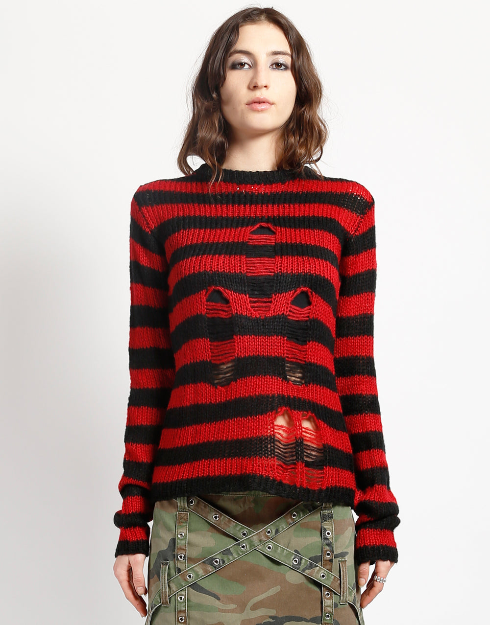 RAG STRIPE SWEATER RED