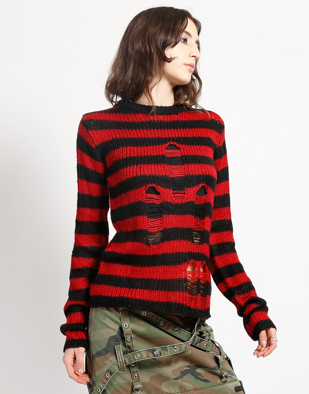 RAG STRIPE SWEATER RED