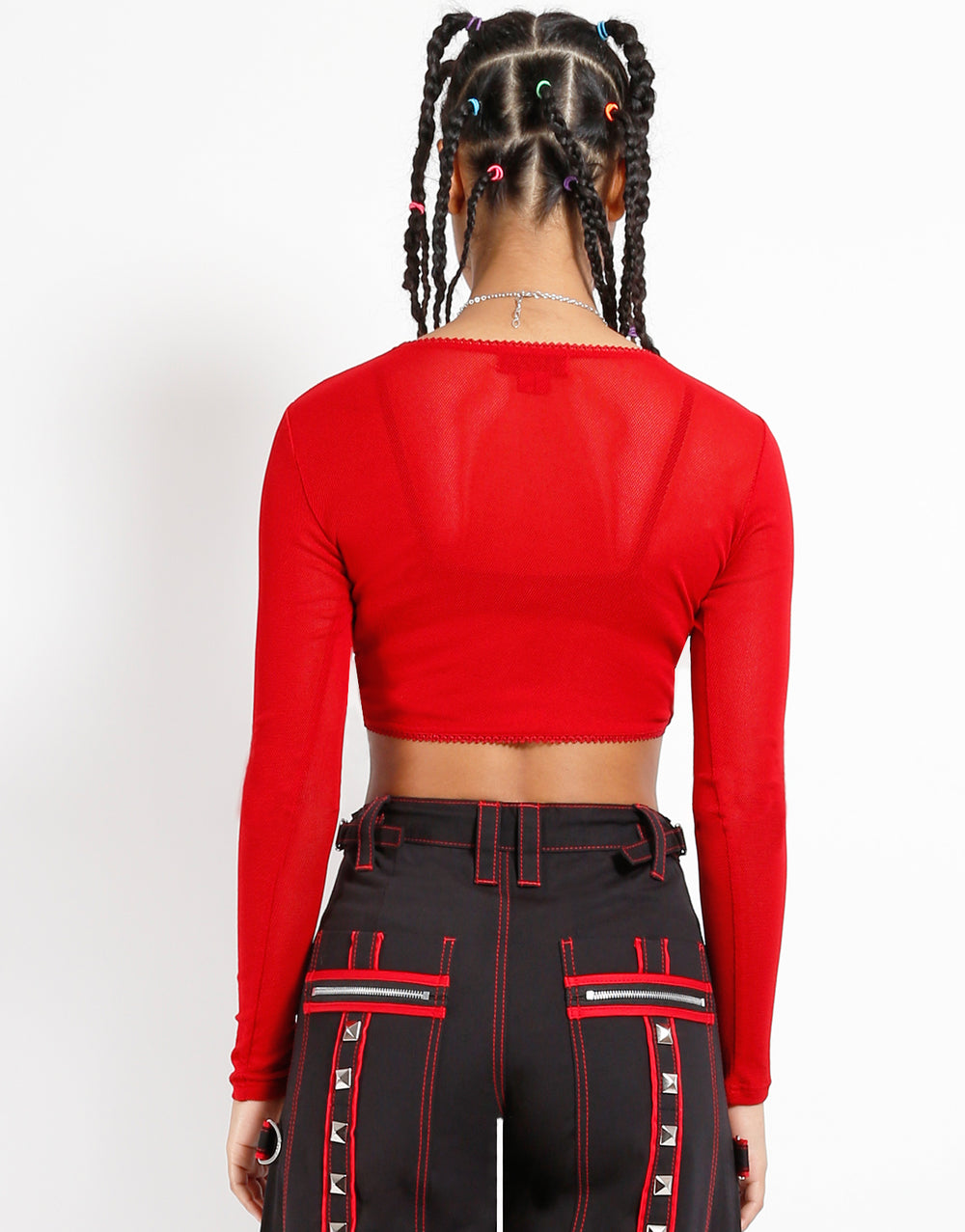 LONG SLEEVE CROP FISHNET RED