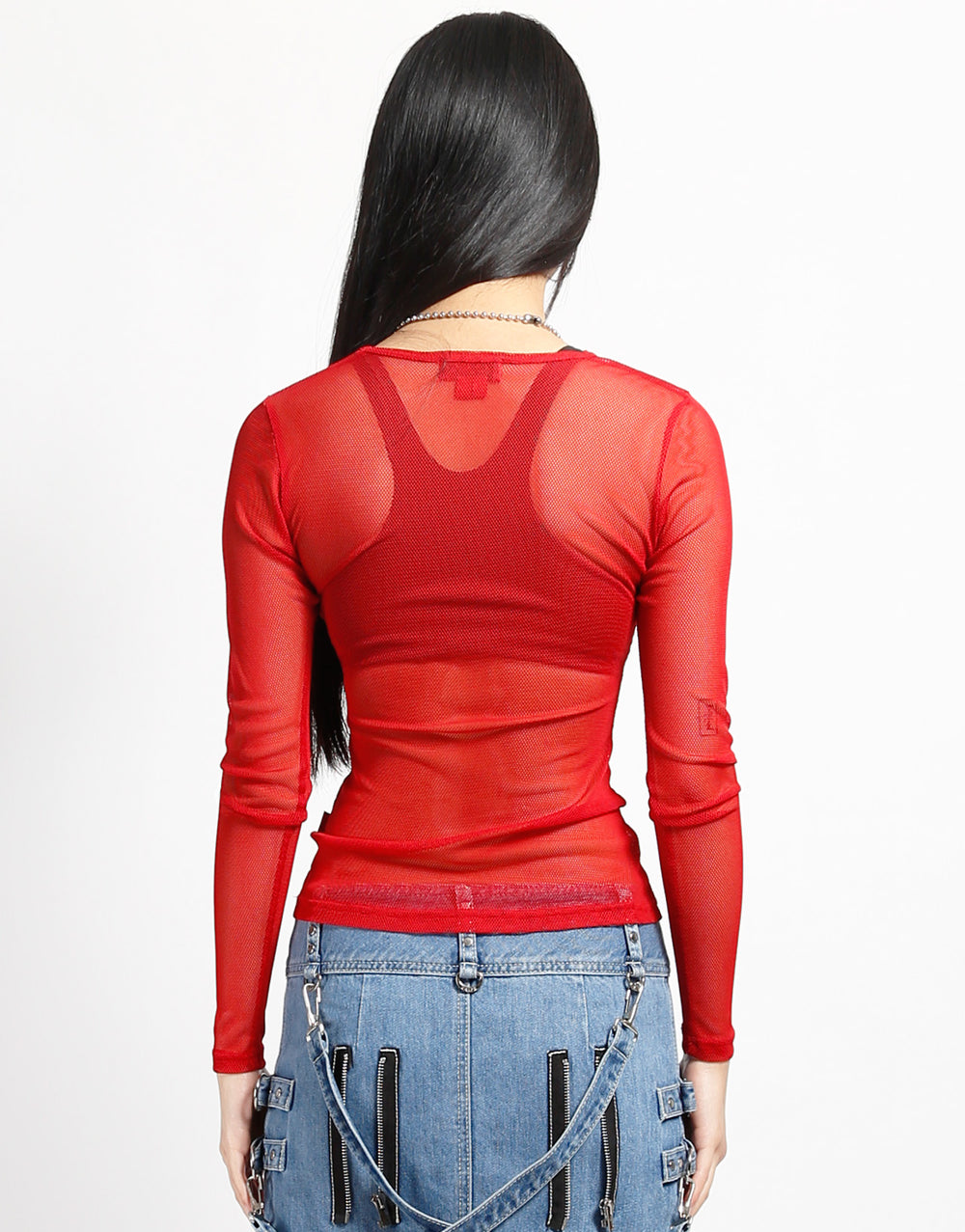 LADIES LONG SLEEVE FISHNET RED