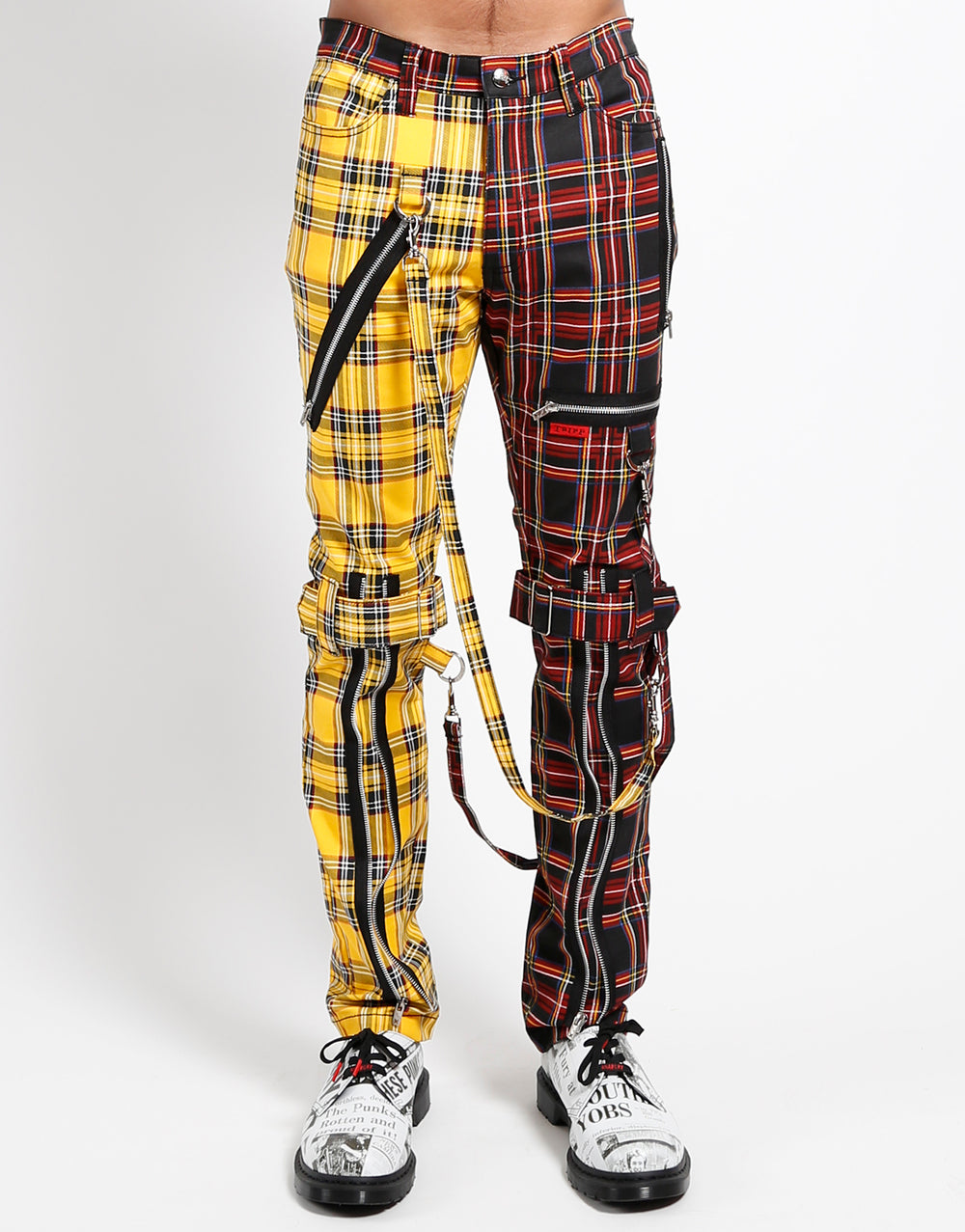 SPLIT LEG BONDAGE PANT YELLOW/BLACK PLAID