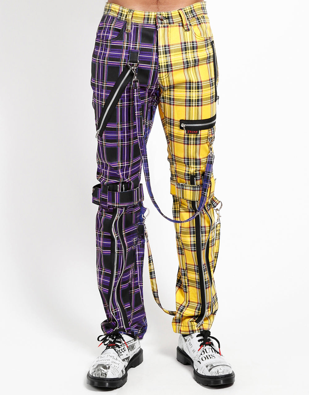 SPLIT LEG BONDAGE PANT PURPLE/YELLOW PLAID