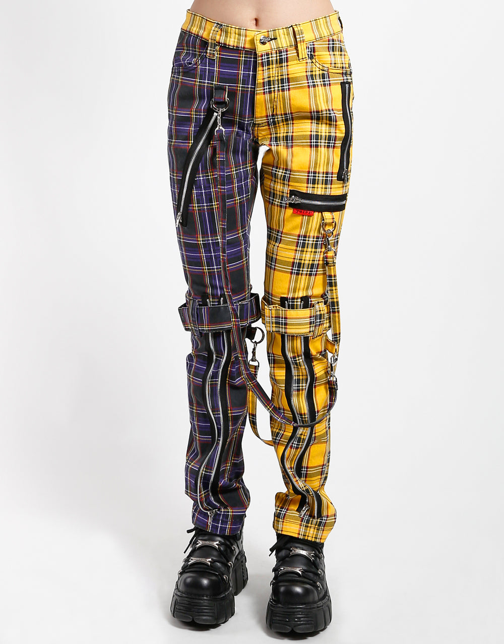 SPLIT LEG BONDAGE PANT PURPLE/YELLOW PLAID