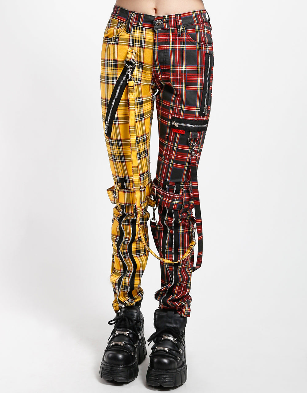 SPLIT LEG BONDAGE PANT YELLOW/BLACK PLAID