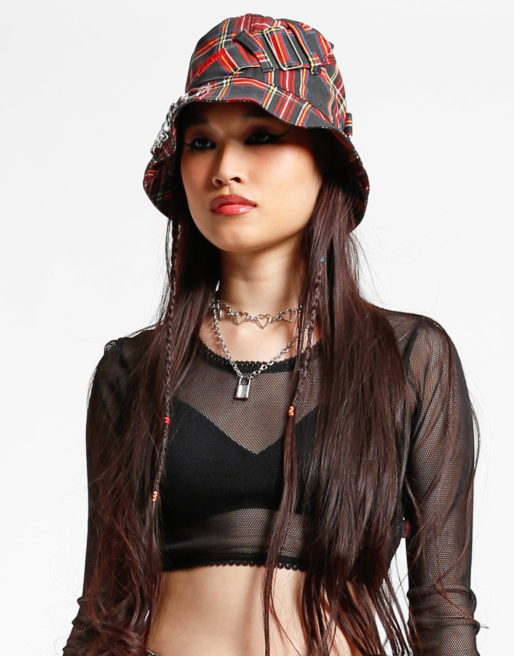 BONDAGE BUCKET HAT BLACK PLAID