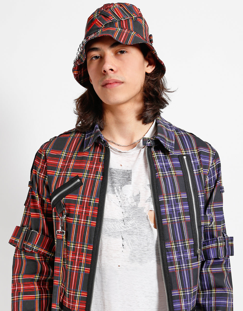 BONDAGE BUCKET HAT BLACK PLAID