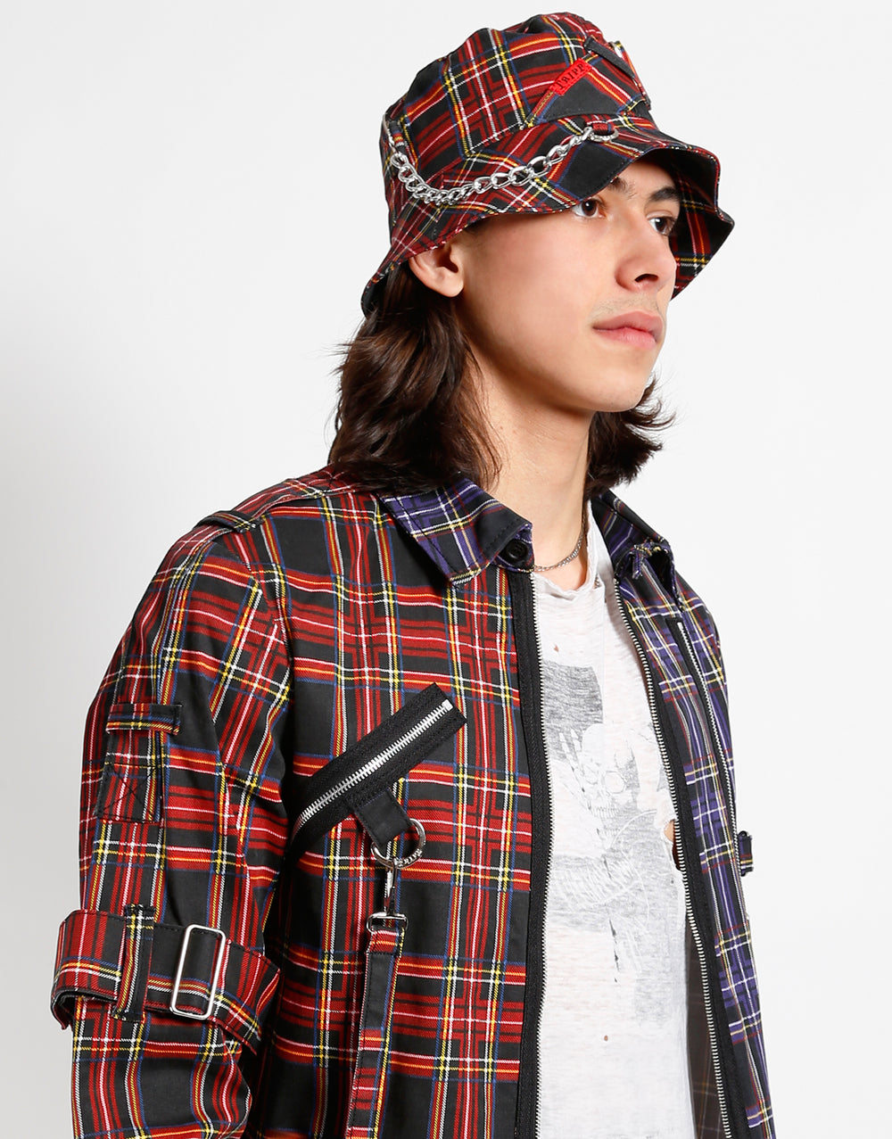 BONDAGE BUCKET HAT BLACK PLAID