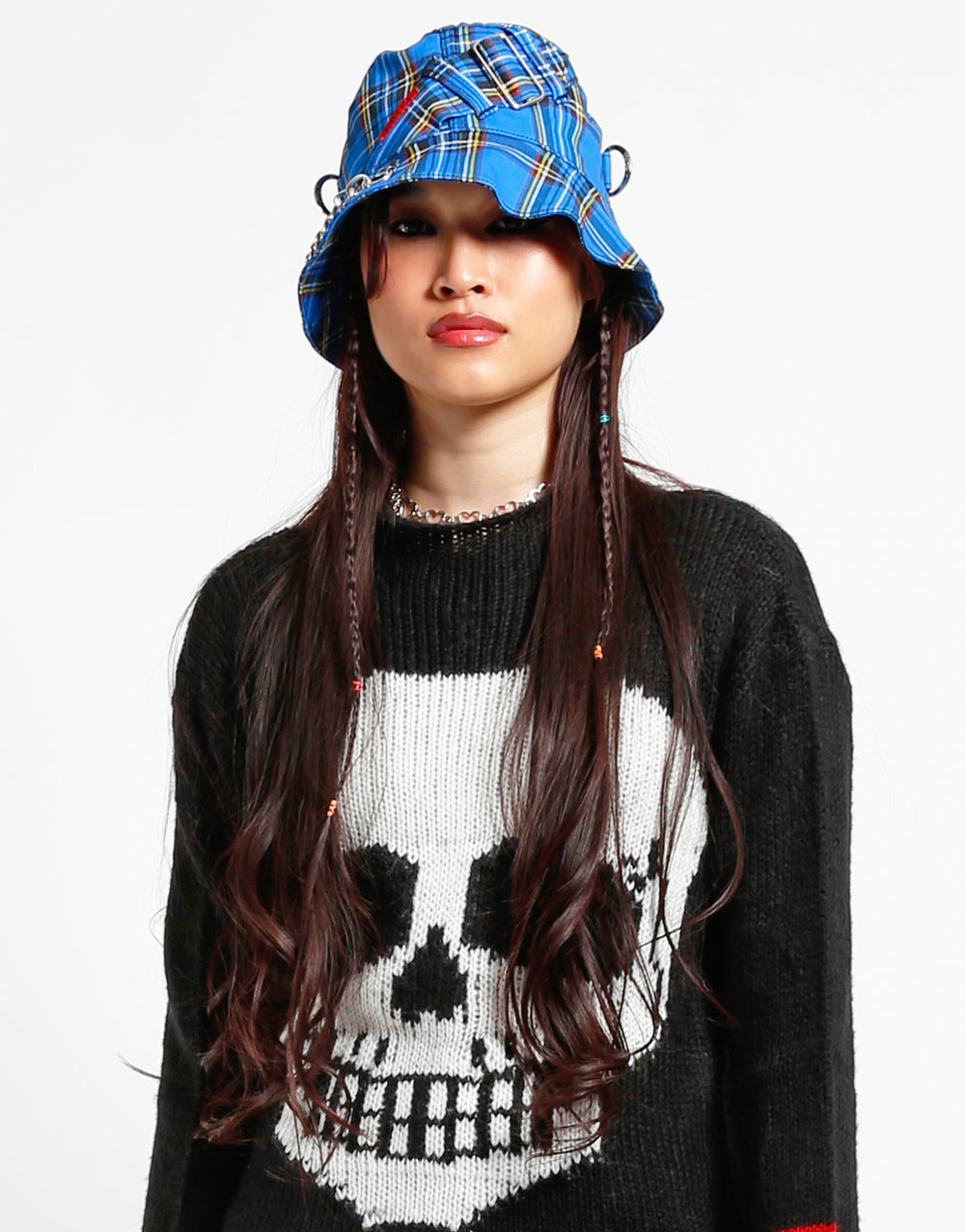 BONDAGE BUCKET HAT BLUE PLAID