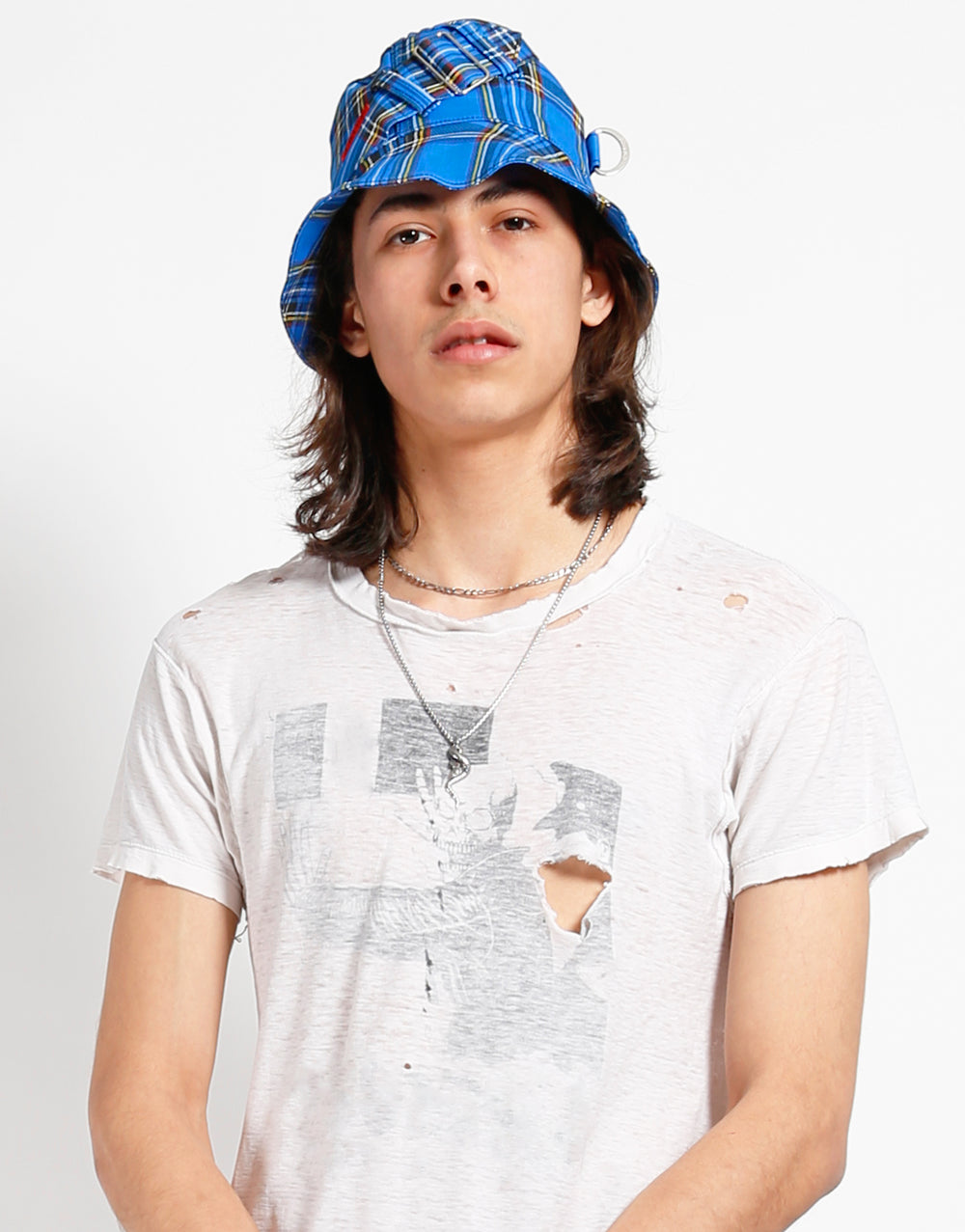 BONDAGE BUCKET HAT BLUE PLAID