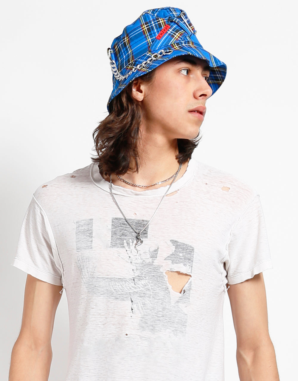 BONDAGE BUCKET HAT BLUE PLAID