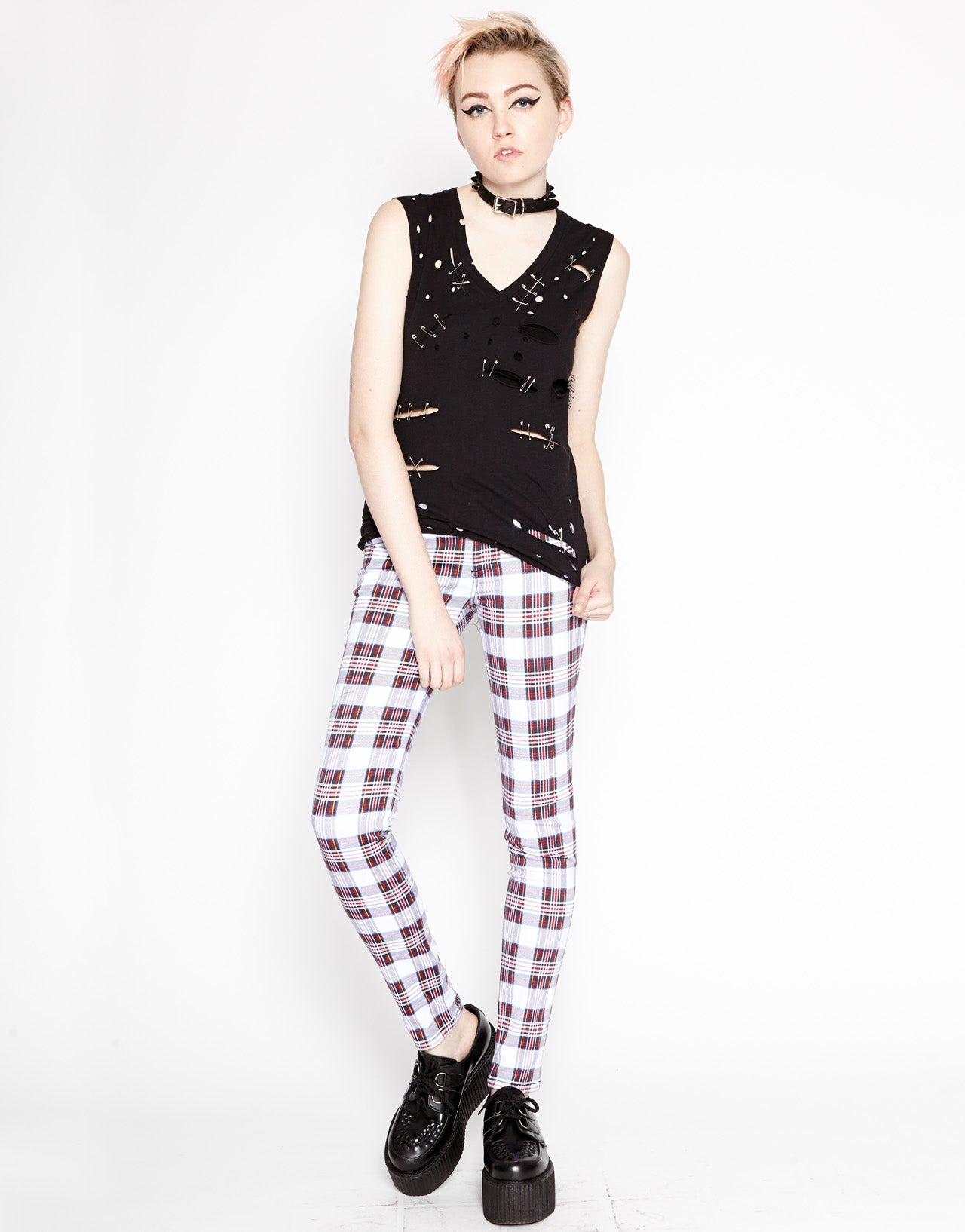 WHITE PLAID T-BACK