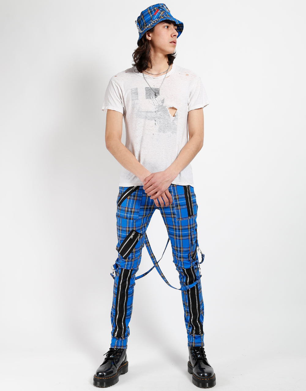 CLASSIC SLIM LEG BONDAGE PANT BLUE PLAID