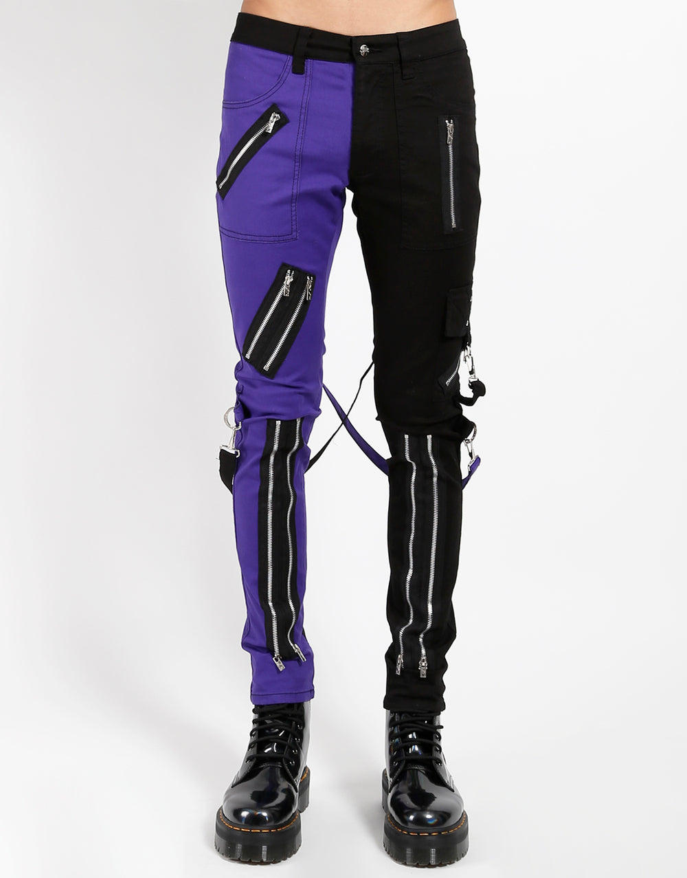 SPLIT LEG BONDAGE PANT BLK PURPLE