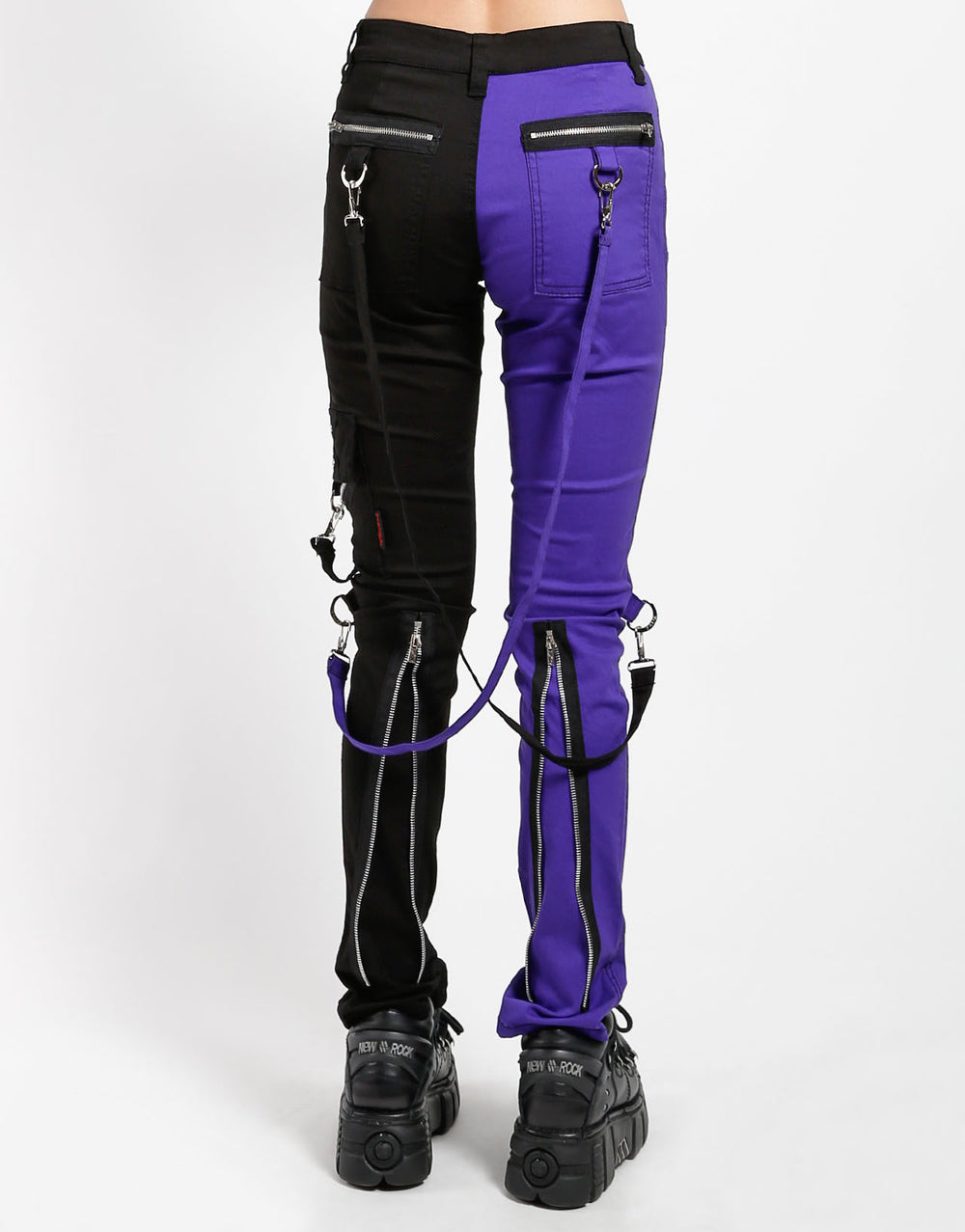 SPLIT LEG BONDAGE PANT BLK PURPLE