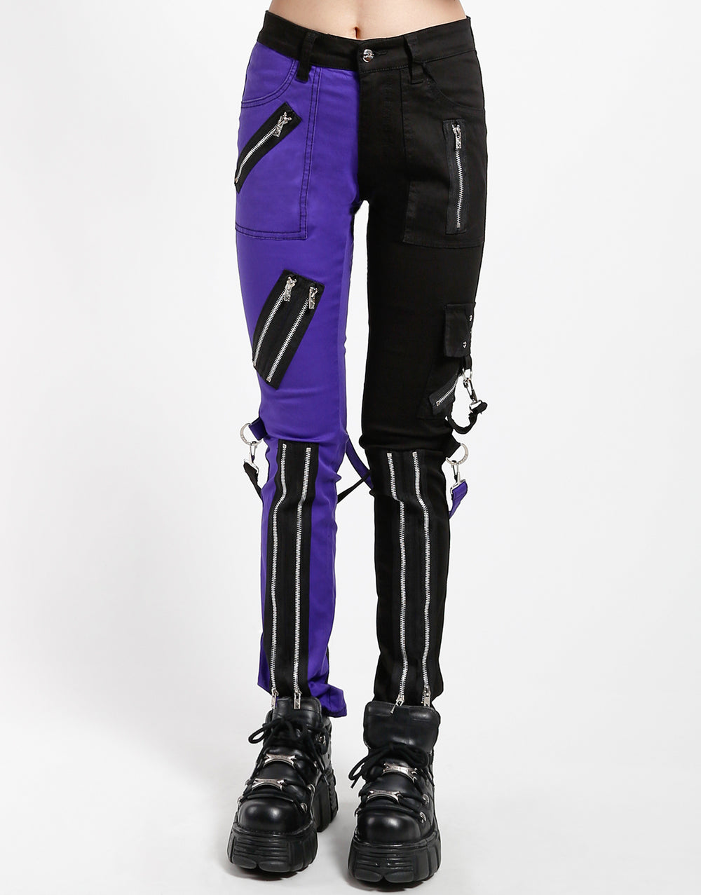 SPLIT LEG BONDAGE PANT BLK PURPLE