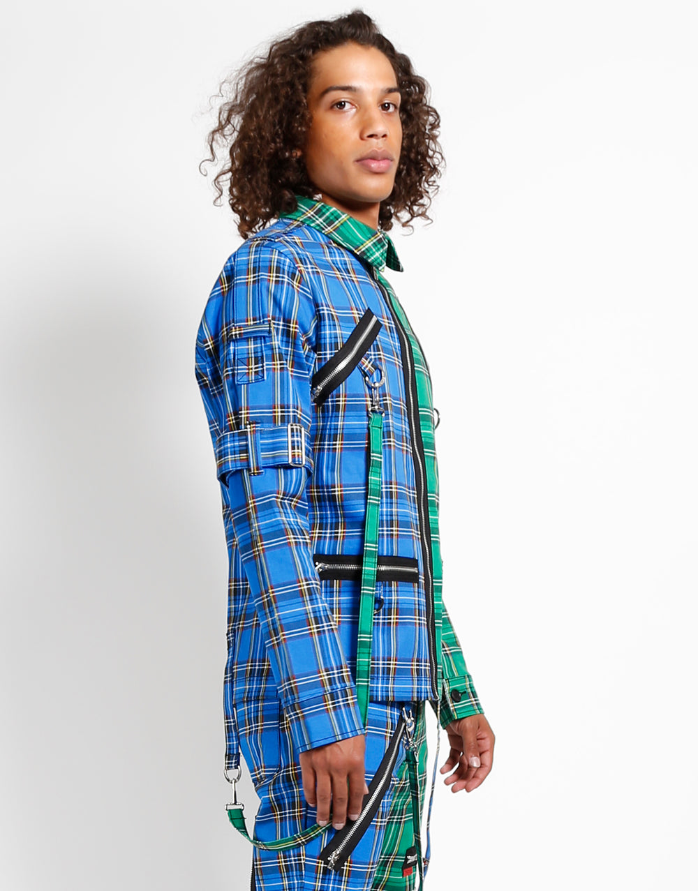 SPLIT PUNK JACKET BLUE/GREEN PLAID