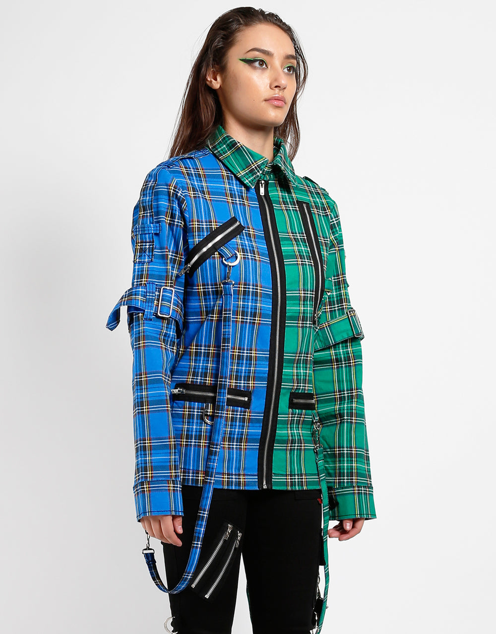 SPLIT PUNK JACKET BLUE/GREEN PLAID