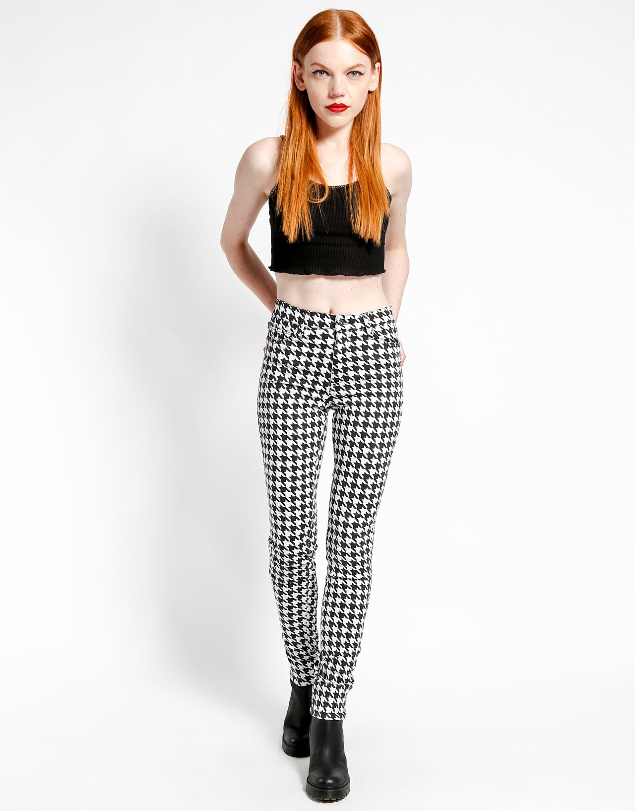 HOUNDSTOOTH HIGH WAIST T-BACK JEAN
