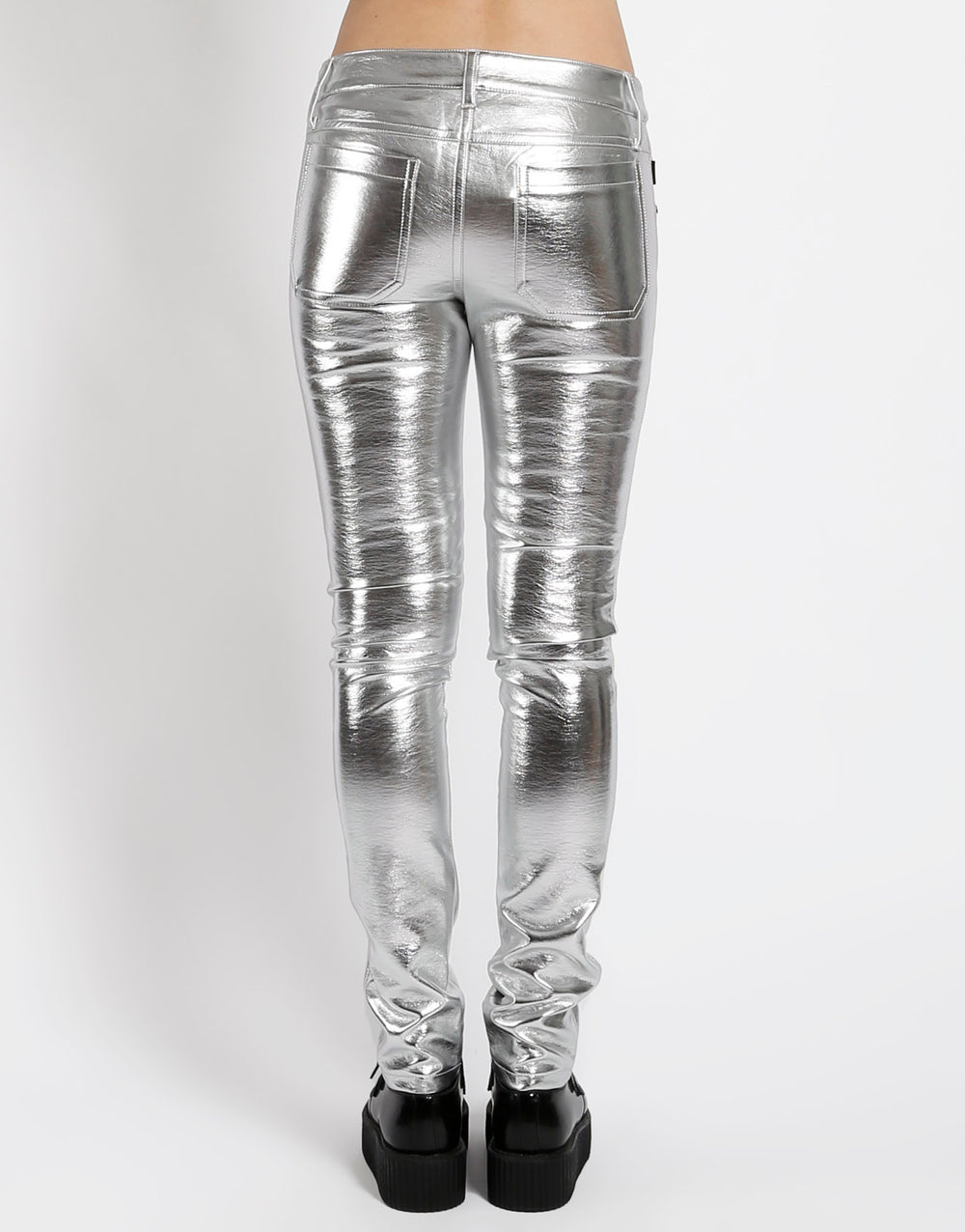 METALLIC FAUX LEATHER SKINNY