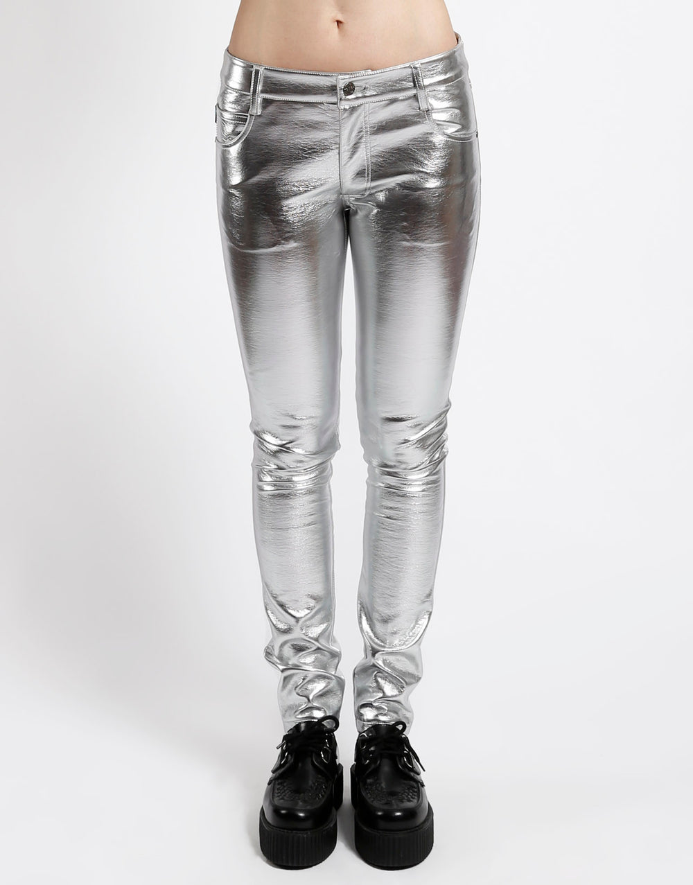 METALLIC FAUX LEATHER SKINNY