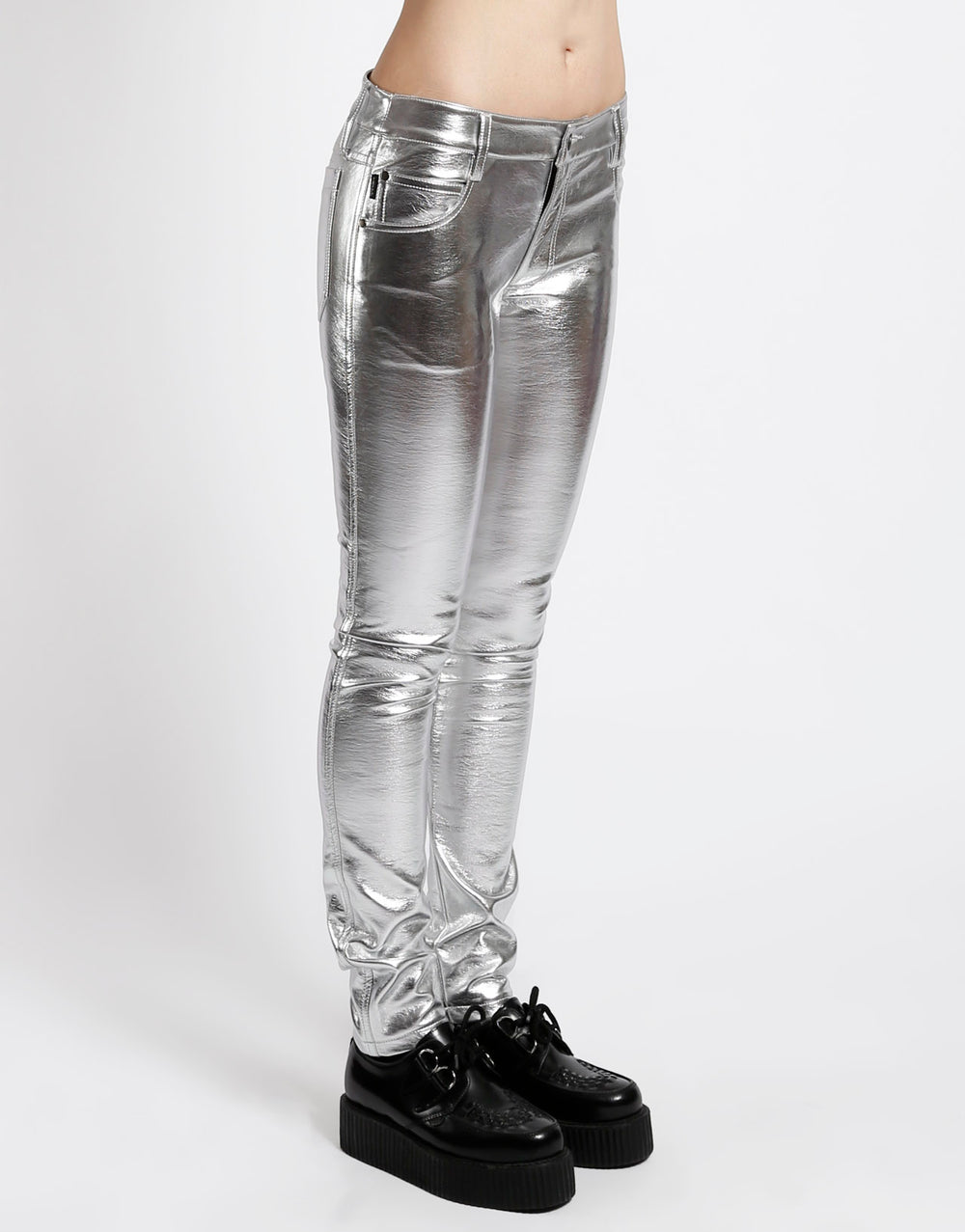 METALLIC FAUX LEATHER SKINNY