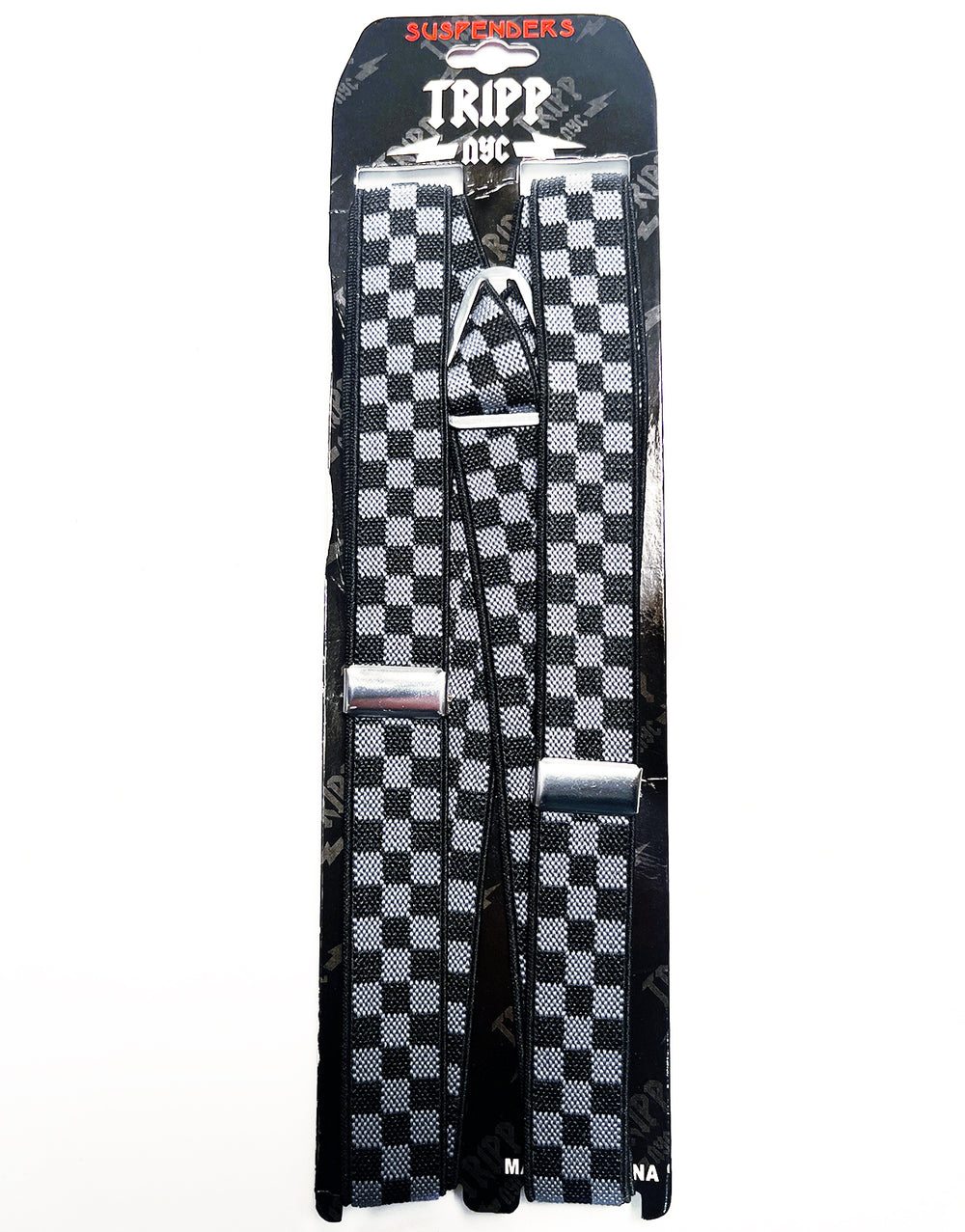 PRINTED SUSPENDERS CHECKERBOARD GREY