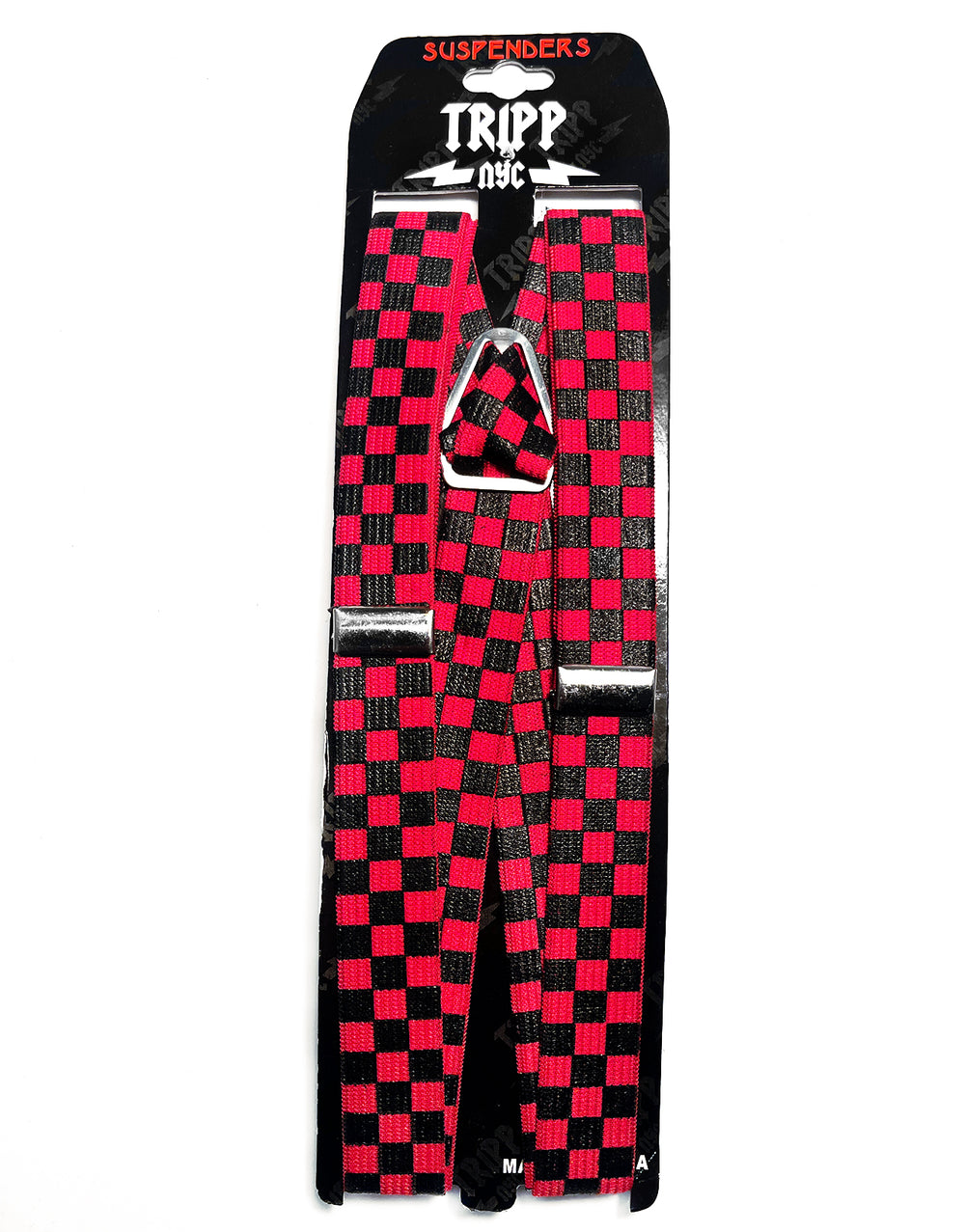 PRINTED SUSPENDERS CHECKERBOARD RED