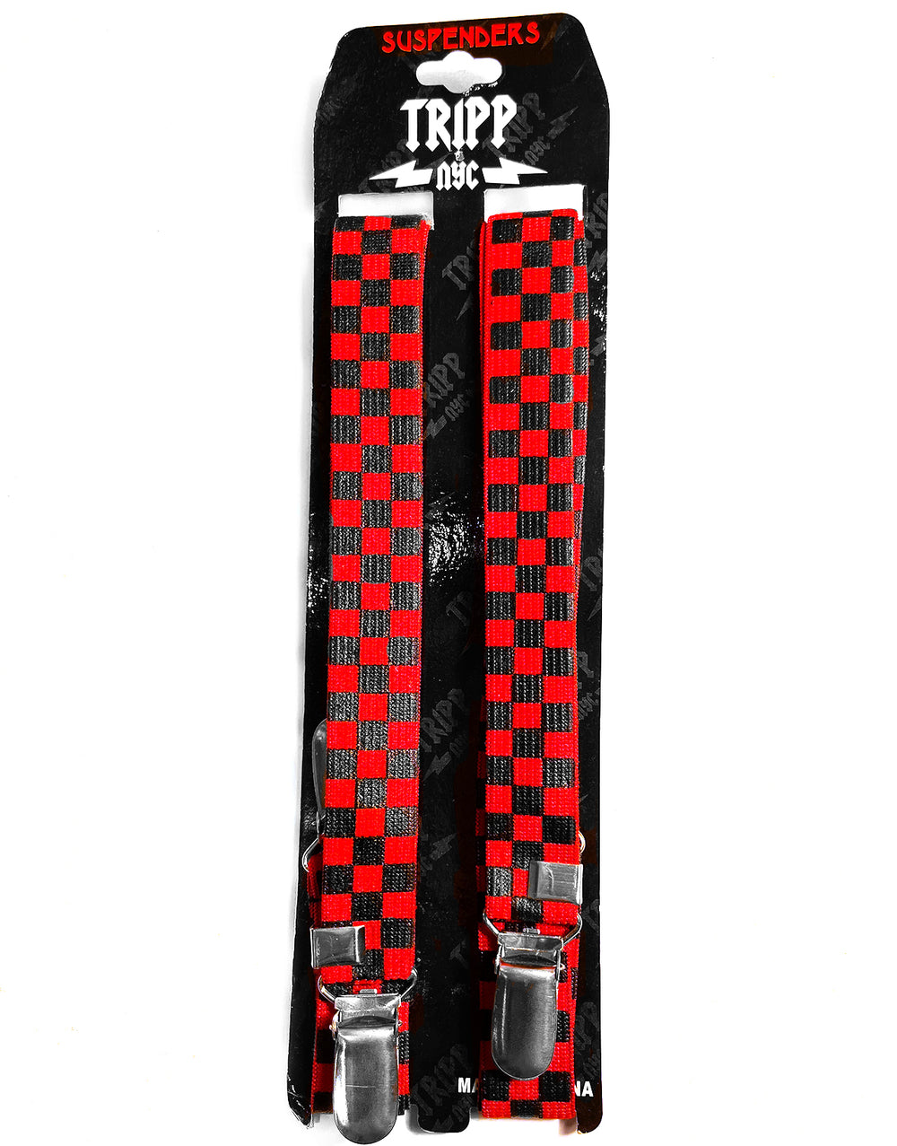 PRINTED SUSPENDERS CHECKERBOARD RED