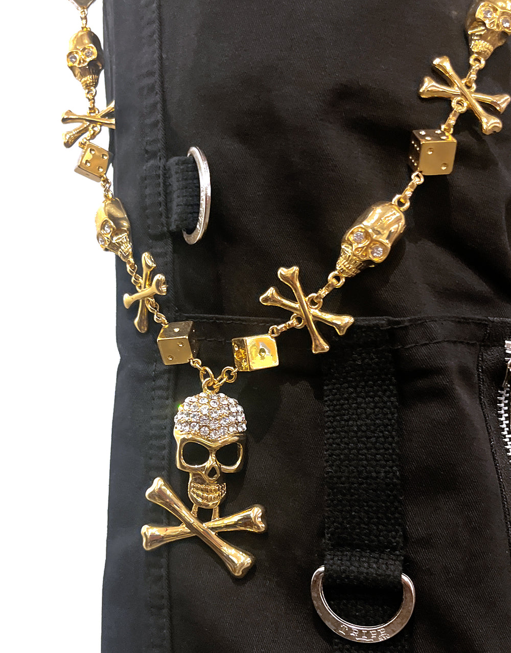 SKULL AND DICE CHAIN GOLD